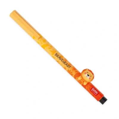 Image of Legami Gel Pen with Decorative Animal Lovely Friends, Lion Theme, Avoid Rolling, Black Ink, Removable and Recombinable Animal, 0.5 mm Tip