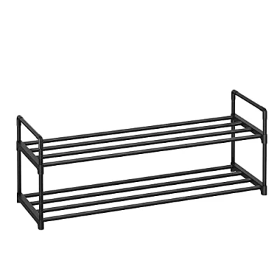 Image of SONGMICS 2 Tier Shoe Rack, Storage Organiser, Metal Fits 8 to 10 Pairs of Shoes, Stackable Shelf, for Hallway, Living Room, Bedroom, 30 x 92 34 cm, Black LSA12BK