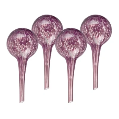 Image of Relaxdays Watering Globes, Set of 4, Glass, Small, HxD: 15 x 9 cm, Balls for Automatic Irrigation on Holiday, Purple, 6 cm