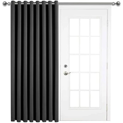 Image of AMEHA Blackout Curtains for Living Room Single Pair Thermal Door Curtain Super Soft 66 x 84 Inch Drop Grey Eyelet Bedroom with Tieback, 1 Panel