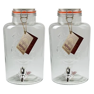 Image of Kilner 2Pc 8 Litre Party Beverages Drinks Clip Top Glass Dispenser Jar Container
