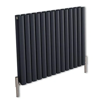 Image of Milano Aruba Ayre Anthracite Horizontal Double Oval Panel Aluminium Radiator 600mm x 830mm