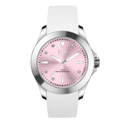 Image of Ice WATCH Steel White Pastel Pink Women&#039;s Wristwatch With Silicon Strap 020382 (Medium)