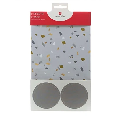 Image of Silver &amp; Gold Patterned Gift Wrap Pack Contains 2 Sheets Tags Wrapping Paper 689140