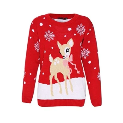 Image of SHOPONLIE Boys Girls Kids Unisex Children Novelty Xmas Rudolph Frozen Olaf Reindeer 3D POM Festive Retro Knitted Jumper Sweater