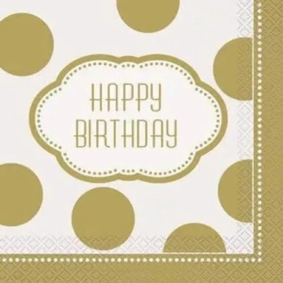 Image of Unique Party 49582 6.5&quot; Golden Birthday Paper Napkins, Pack of 16