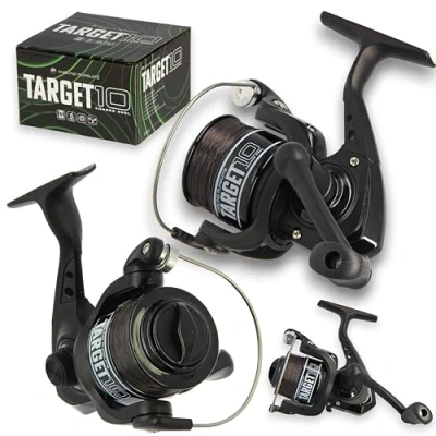 Image of Angling Pursuits Target 10 Carp Coarse fishing reel 8lb line Black Front drag