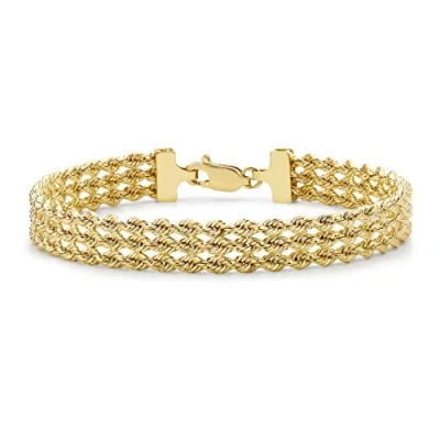 Image of Carissima Gold Women&#039;s 9ct Yellow 3 Strand Rope Bracelet of 18cm/7&quot;