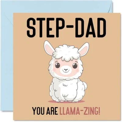 Image of Birthday Cards for Step Dad Llama Zing Funny Happy Card from Son Daughter, Father’s Day Father, 145mm x Joke Greeting Men Him