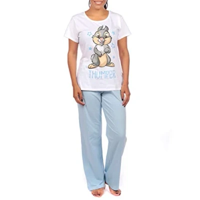 Image of Disney Womens Thumper Pyjamas Bambi Pyjama for Ladies Blue Size Medium