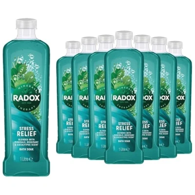 Image of Radox Mineral Therapy Bath Soak for Stress Relief with Rosemary &amp; Eucalyptus Fragrance, Relax and rejuvenate Soothing Herbal Infusion, 1L Bottles, Pack of 10