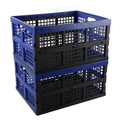 Image of Hespapa 2 Packs 35 L Folding Storage Crates, Plastic Collapsible Milk Crate Baskets