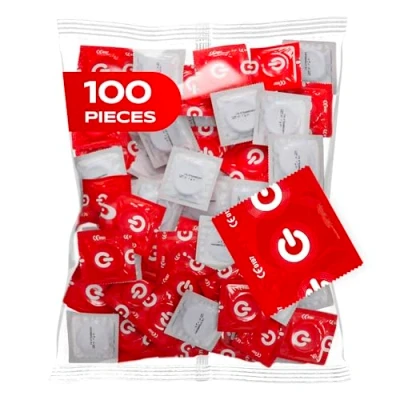 Image of ON Strawberry Flavored Condoms I 54mm Wide Pack of 100 Red, Fruity with Silicone Lubricant 0.07mm Wall Thickness Vegan for Men