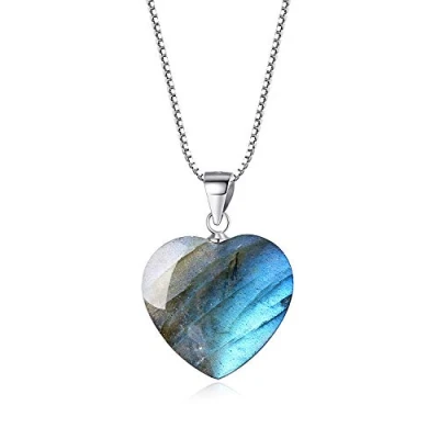 Image of COAI Women&#039;s Love Heart Necklace 925 Sterling Silver for Women Crystal Necklace, Labradorite