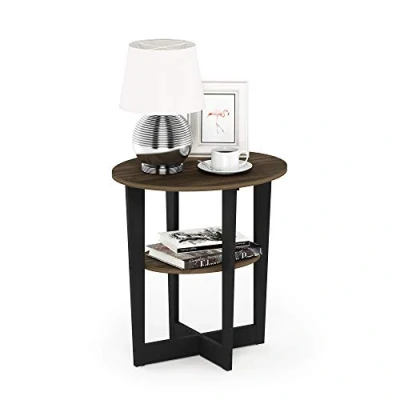 Image of Furinno Oval End, Side Table, Nightstand, Wood, Columbia Walnut/Black, Pack of 1