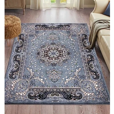 Image of householdfurnishing Vintage Traditional Rug Floral Pattern Carpet Bedroom Mat Living Room Rugs Exquisite Persian Style Wide Area Hallway Runner (Grey, 240 X 320 cm Large Rug)