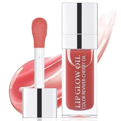 Image of Hydrating Lip Glow Oil &amp; Long Lasting Plumping Gloss Non StickyTinted Balm Care Transparent Toot Prevents Lines and Dry Cracked Lips (Rosewood)