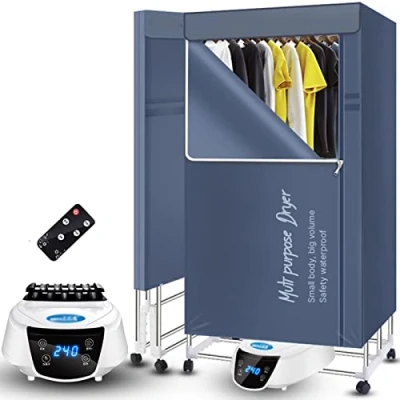 Image of Clothes Airer Dryer, Portable Mute 2000W Heated Dryer with Remote Control, Household Large Capacity Folding Laundry Drying Rack, Digital Automatic Timer (Color : Grey,Blue)