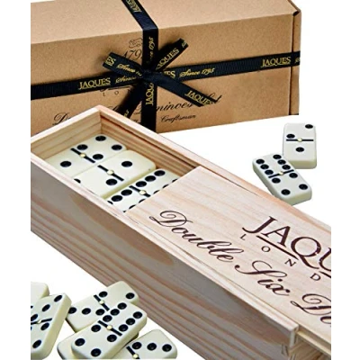 Image of Jaques of London Dominoes Set Complete D6 Game for Children &amp; Adults Dominos with Sliding Lid Traditional Games Since 1795