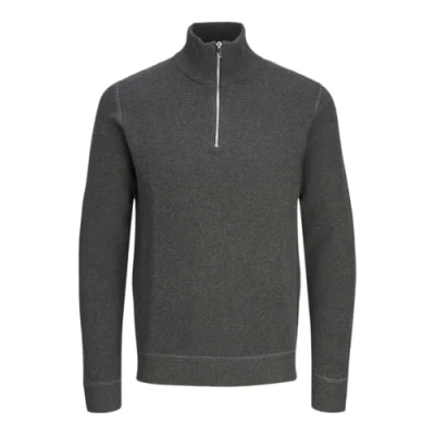 Image of JACK &amp; JONES Men&#039;s Jprbluchrister Knit Half Zip Jumper, Dark Grey Blend, L