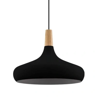 Image of Eglo Pendant Lighting Sabinar, Ceiling Light Fitting, FSC100HB, Hanging lamp for Dining and Living Room Made of Black Metal Natural Wood, E27 Socket, Ø 16 in
