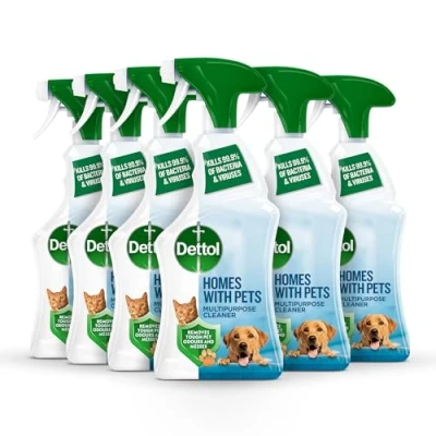 Image of Dettol Homes With Pets Anibacterial Spray, Fresh Breeze, Multipack Of 6 X 750ml, Total 4.5L, Cat Urine Odour Remover, Dog Pet Eliminator, Stain And Antibacterial