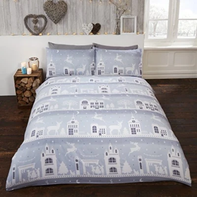 Image of Rapport Home Reindeer Road 100% Brushed Cotton Duvet Set, SuperKing Silver, Super King