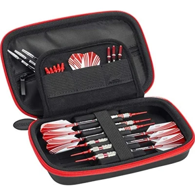 Image of Casemaster Sentinel 6 Dart Case, Holds Extra Accessories, Tips, Shafts and Flights, Compatible with Steel Tip Soft Darts, Impact &amp; Water Resistant Tactech Shell, Red Zipper