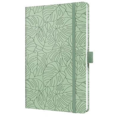 Image of SIGEL J5353 Jolie Weekly Planner 2025, Design Green Monstera, 13,5 x 20,3 cm, hardcover, 174 Pages, Light Green, Black
