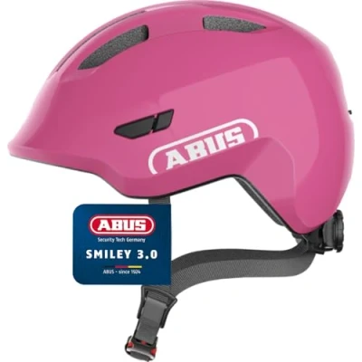 Image of ABUS Smiley 3.0 children&#039;s helmet bike with a low fit, child friendly designs &amp; space for pigtail girls and boys