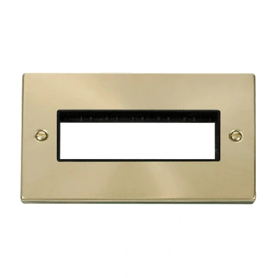 Image of Click Deco 2 Gang Plate 6 Aperture Unfurnished Satin Brass Black Inserts