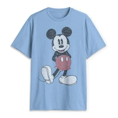 Image of Disney Men&#039;s Full Size Mickey Mouse Distressed Look T Shirt, Lt Blue HTR, S