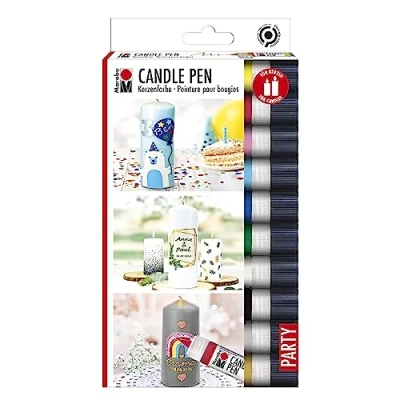 Image of Marabu 1805000009882 Liner Set, pens Each 25 ml, Creamy, Soft Wax Paint, Water Based, Non Fading, odourless, Weatherproof, Easy Candle Decoration, 10 Colours, x ml