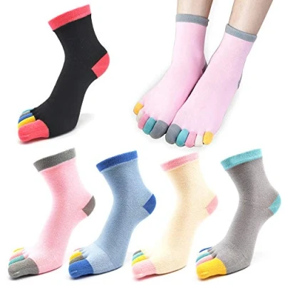 Image of REKYO 5 Pairs Womens Five Finger Toe Socks for Women Girls Cotton, Ladies Casual Low Cut Ankle Soft &amp; Breathable, Color, 4/8/2020