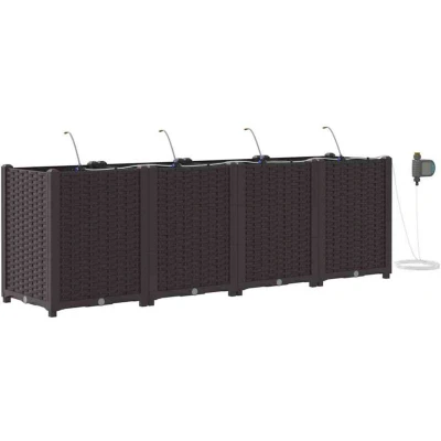 Image of vidaXL Garden Planters with Water Irrigation System 4 pcs Brown