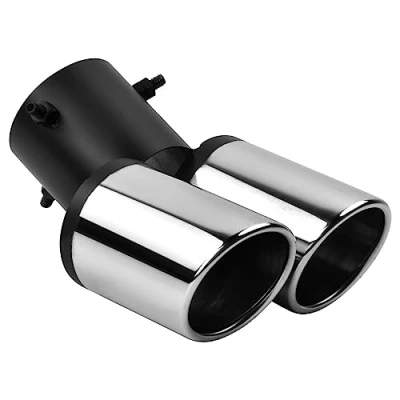 Image of Wisebom Car Exhaust Tail Pipe Muffler, Stainless Steel Universal End Pipes Double Oblique Outlet Rear Muffler Tip Throat
