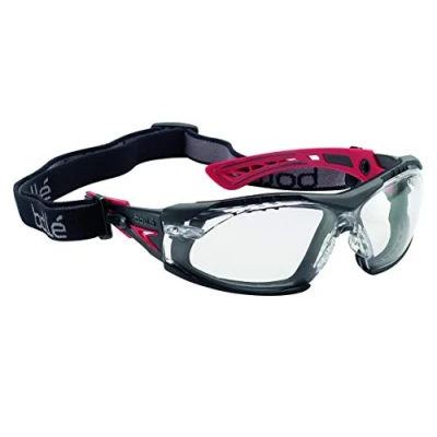 Image of Bollé RUSHPFSPSI One Size &quot;Rush+&quot; Safety Spectacles with Foam Edge and Strap Red/Black