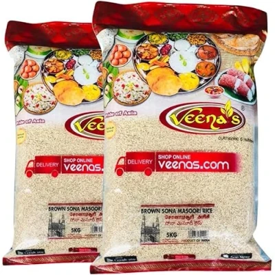 Image of Veenas Sona Masoori Brown 5KG All Natural Gluten Friendly Vegan Indian Origin Export Quality (Pack of 2)