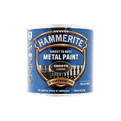 Image of Hammerite Paint Direct to Rust Exterior Gloss Copper Metal Paint, Smooth Finish. Corrosion Resistant and Remover, 8 Year Protection 250ml Tin 1.25 SqM Coverage