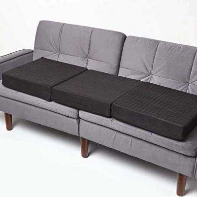 Image of HOMESCAPES Black Quilted 3 Seater Booster Cushion with Removable Cover 150 cm Long 10cm Deep Firm Orthopaedic Foam Three Large Sofa Seat Pad Soft Faux Suede Washable