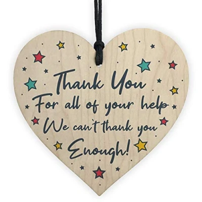 Image of RED OCEAN Thank You For Your Help Gift Teacher Nurse Volunteer Carer Wooden Heart Her Him