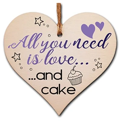 Image of Handmade Wooden Hanging Heart Plaque Gift for Cake Lovers Novelty Funny Keepsake