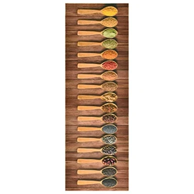Image of vidaXL Kitchen Floor Mat Washable with Spoon Design: Soft Velvet Fabric Top, Non slip, Easy to Clean, Modern Style