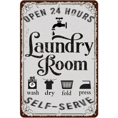 Image of Vintage Laundry Room Signs Retro Metal Wall Decor 12x8 Inch