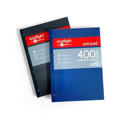 Image of Eastlight Notipad A4 Refill Pad, 4 Hole Punched 400 Pages, Pack of 2, Sidebound Feint Ruled with Margin, Assorted Colours