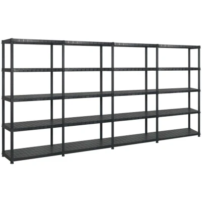 Image of vidaXL Storage Shelf 5 Tier Black 366x45.7x185 cm Plastic