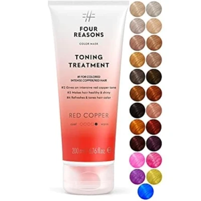 Image of Four Reasons Color Mask Red Copper (27 Colors) Toning Treatment, Depositing Conditioner, Tone &amp; Enhance Treated Hair Semi Permanent Dye, Vegan and Cruelty Free, 6.76 fl oz