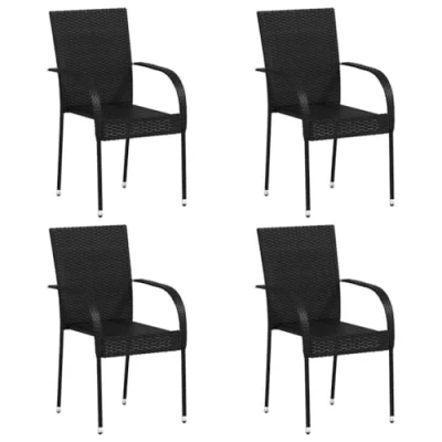 Image of vidaXL Stackable Outdoor Dining Chairs Set of 4 Weather Resistant Poly Rattan Construction Contemporary Style Black