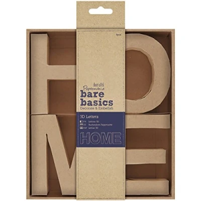Image of Bare Basics docrafts 3D Letters Box of 4 Home, Brown, 2.16 x 17.89 25.51 cm