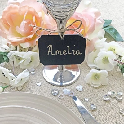 Image of Mini Wooden Chalkboard Square Garland Tag Perfect for Vintage Wedding Tables Place Names &amp; Decoration (5)